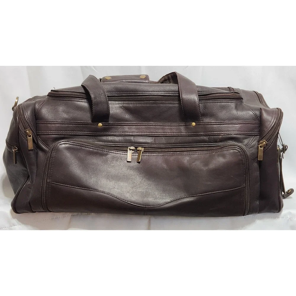 Links Kings Brown Leather Duffel Bag Travel Weekend Carry On Brass Hardware